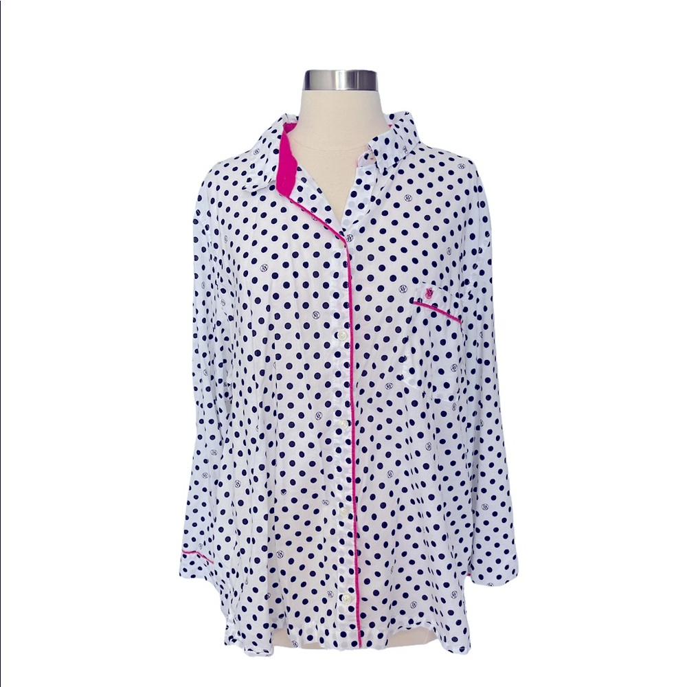 Victoria Secret Polka Dot PJ Button Down Shirt Size XL - Picture 1 of 4